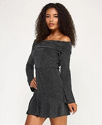 City Studios Juniors' Off-the-Shoulder Metallic Dress