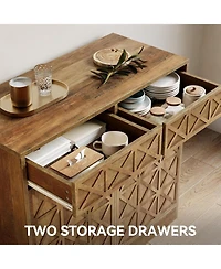Tribesigns Modern Kitchen Island with Double Tilt-Out Trash Cabinet, 13 Gallon Fluted Storage Cabinet with 2 Drawers & Hidden Trash Bins, Rustic Brown