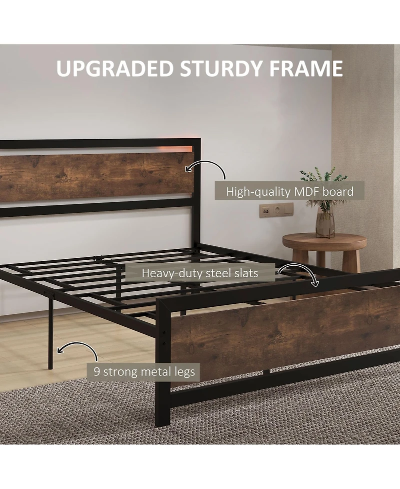 Homcom Full Bed Frame with Headboard & Footboard, Strong Metal Slat Support Bed Frame w/ Underbed Storage Space, No Box Spring Needed