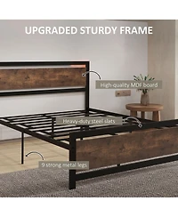 Homcom Full Bed Frame with Headboard & Footboard, Strong Metal Slat Support Bed Frame w/ Underbed Storage Space, No Box Spring Needed