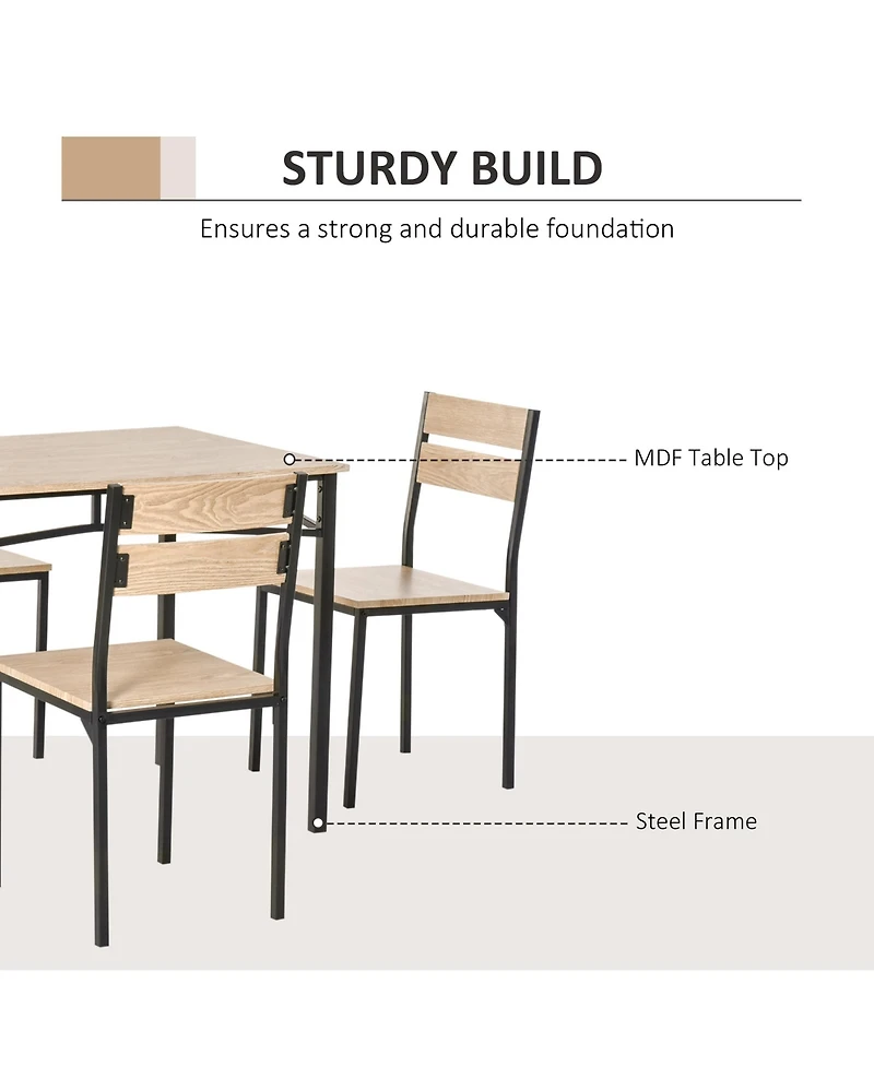 Homcom Rustic Industrial 5-Piece Dining Table Set Metal with 4 Chairs