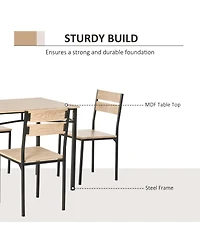 Homcom Rustic Industrial 5-Piece Dining Table Set Metal with 4 Chairs