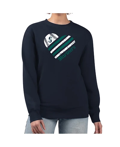 G-iii 4Her by Carl Banks Women's Navy Seattle Mariners Heart Logo Fleece Pullover Sweatshirt