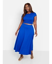 Rebdolls Plus Cotton A Line Midi Skirt - Blue