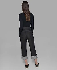Karl Lagerfeld Paris Petite High-Rise Cuffed-Embellished Jeans