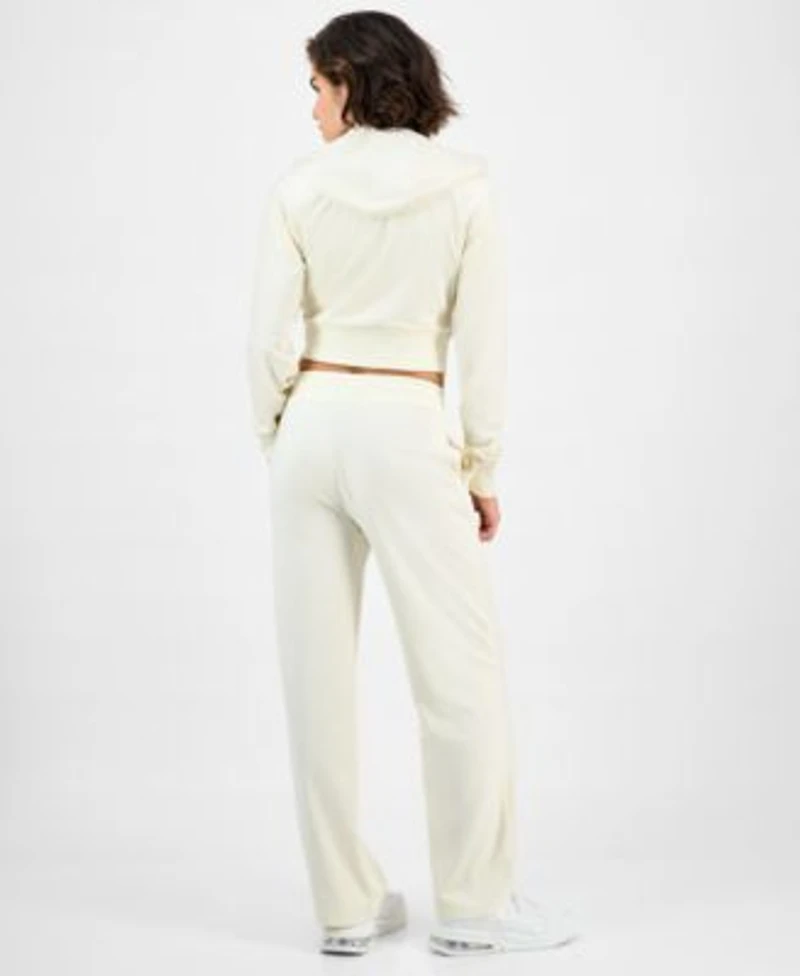 Guess Womens Couture Cropped Velour Hoodie Couture Short Sleeve T Shirt Straight Leg Velour Pants