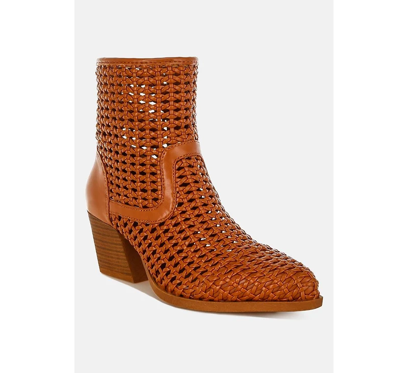 Artisole Woven Pleather Block Boots Women