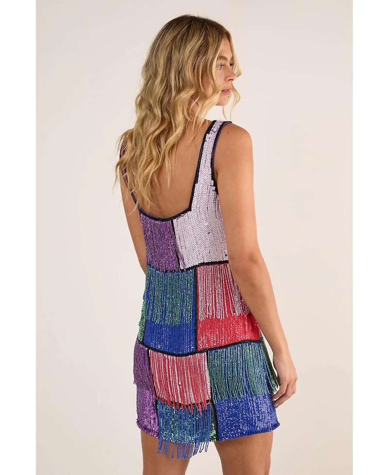 Nasty Gal Women's Check Tassel Sequin Mini Dress