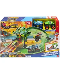 Hot Wheels Monster Trucks Sharks vs Dinos Dragon Destruction Playset and Trucks