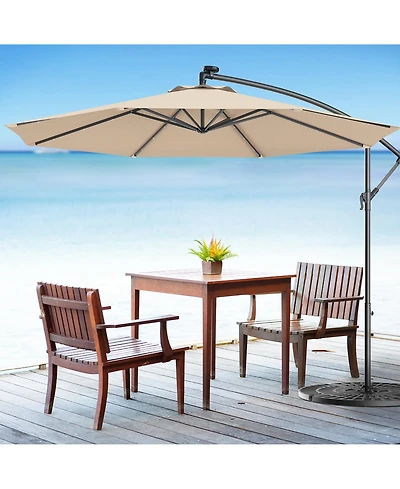Costway 10' Hanging Solar Led Umbrella Patio Sun Shade Offset Market With Base