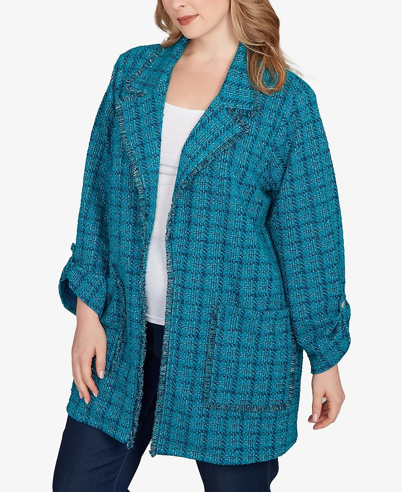 Ruby Rd. Plus Open Front Tweed Patch Pocket Jacket