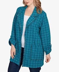 Ruby Rd. Plus Open Front Tweed Patch Pocket Jacket
