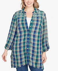 Ruby Rd. Plus Embroidered Plaid Button Down Top