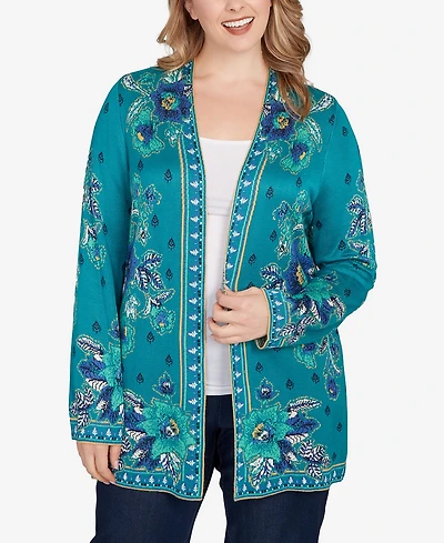 Ruby Rd. Plus Floral Open Front Cardigan Sweater