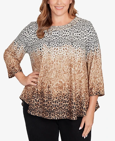 Ruby Rd. Plus Embellished Animal Print Cozy Top