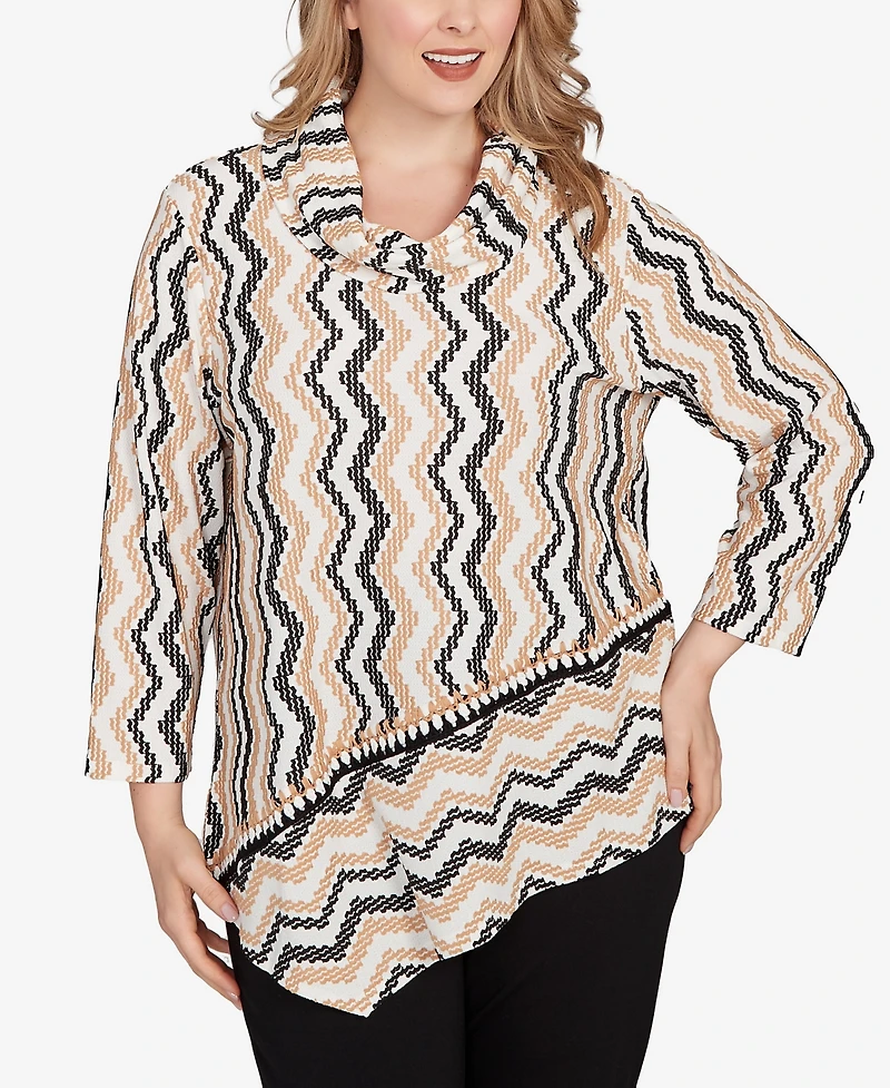 Ruby Rd. Plus Cowl Neck Zigzig Textured Knit Top