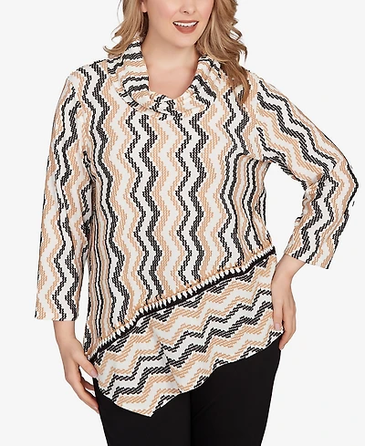 Ruby Rd. Plus Cowl Neck Zigzig Textured Knit Top