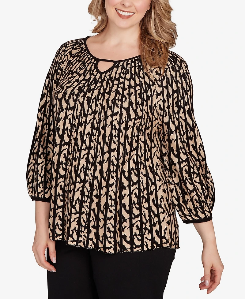 Ruby Rd. Plus Gored Texture Animal Print Sweater