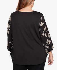 Ruby Rd. Plus Metallic Embroidered Floral Top