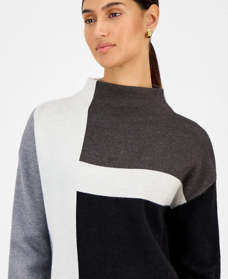 T Tahari Women's Colorblocked Funnel-Neck Sweater