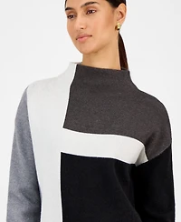 T Tahari Women's Colorblocked Funnel-Neck Sweater