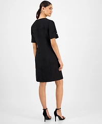 T Tahari Women's Faux-Suede Short-Sleeve Shirtdress