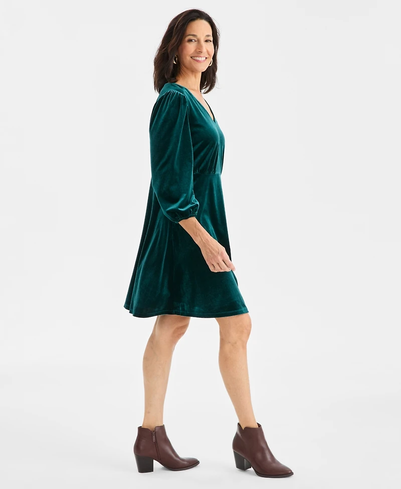 Style & Co Women's V-Neck Long-Sleeve Velvet Dress, Macy's Exclusive