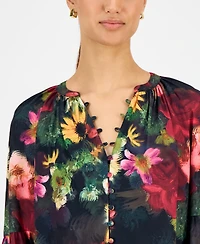 T Tahari Women's Floral Split-Neck Blouse