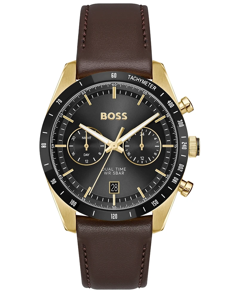 Hugo Boss Men's Tourmaster Quartz Multifunction Brown Calfskin Watch, 41mm