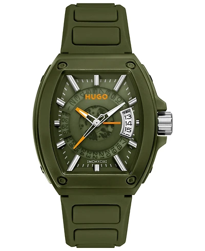 Hugo Boss Men's Hugo Id Quartz Basic Calendar Green Silicone Watch, 40.70mm