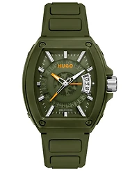 Hugo Boss Men's Hugo Id Quartz Basic Calendar Green Silicone Watch, 40.70mm
