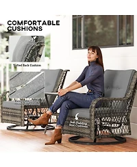 Outsunny 3 Pieces Wicker Bistro Set, Rocking Patio Furniture Set,