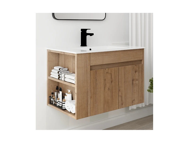 Casainc 30 Inch Bathroom Vanity with White Ceramic Basin and Adjustable Open Shelf
