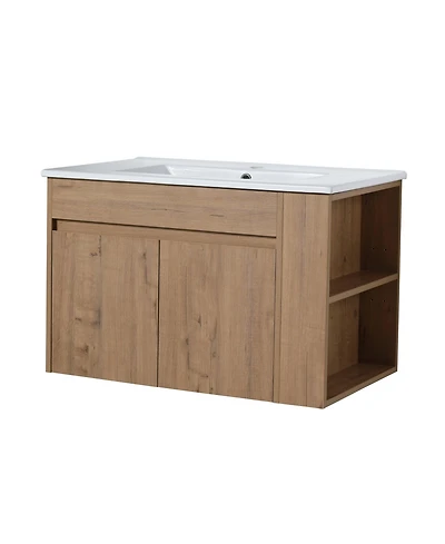 Casainc 30 Inch Bathroom Vanity with White Ceramic Basin and Adjustable Open Shelf