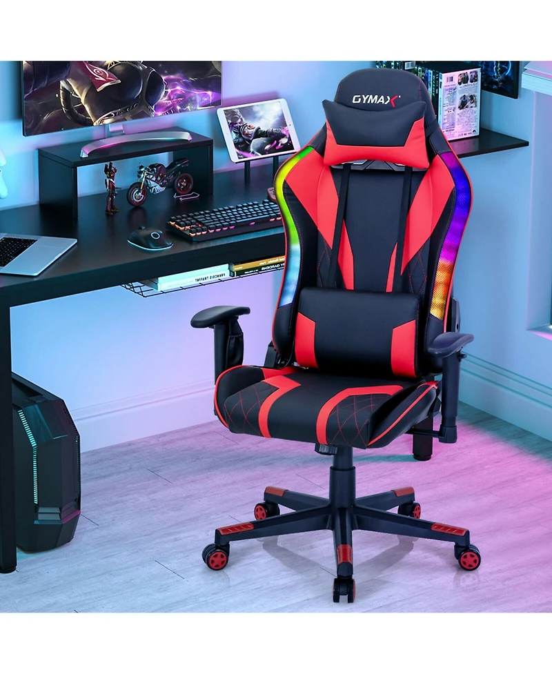 Gymax Gaming Chair Adjustable Swivel Computer Chair w/ Dynamic Led Lights
