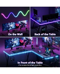 Mr Ironstone L Shaped Gaming Desk with Led Lights Corner Computer Desk with Carbon Fiber Surface, L shaped desk, Home Office Desks Writing Workstation