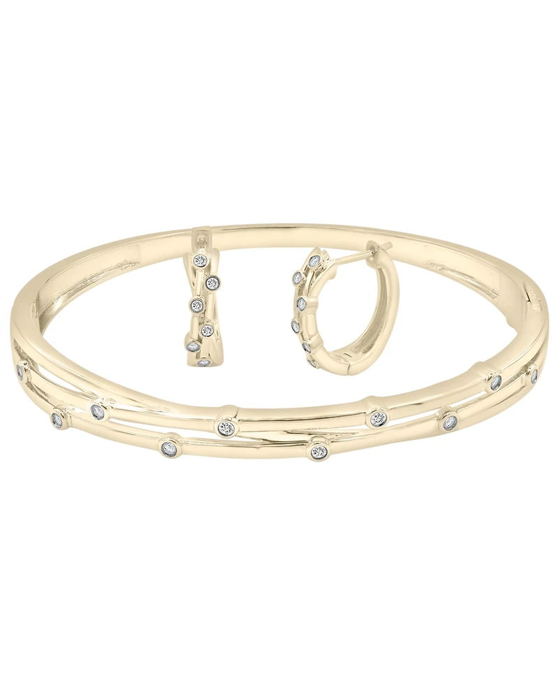 2-Pc. Set Diamond Bangle Bracelet and Hoop Earrings (1/4 ct. t.w.) in 14k Gold-Plated Sterling Silver