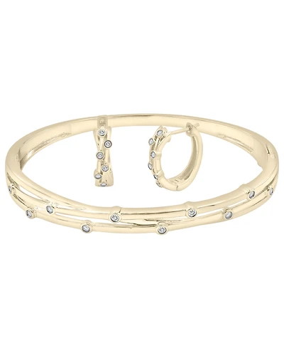 2-Pc. Set Diamond Bangle Bracelet and Hoop Earrings (1/4 ct. t.w.) in 14k Gold-Plated Sterling Silver