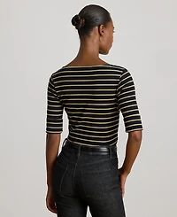 Lauren Ralph Petite Metallic Striped Boat Neck T-Shirt