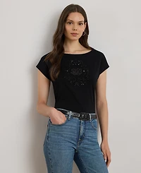 Lauren Ralph Lauren Petite Sequin Crest Jersey T-Shirt