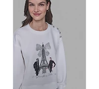 Karl Lagerfeld Paris Women's Eiffel Tower Print Sweater