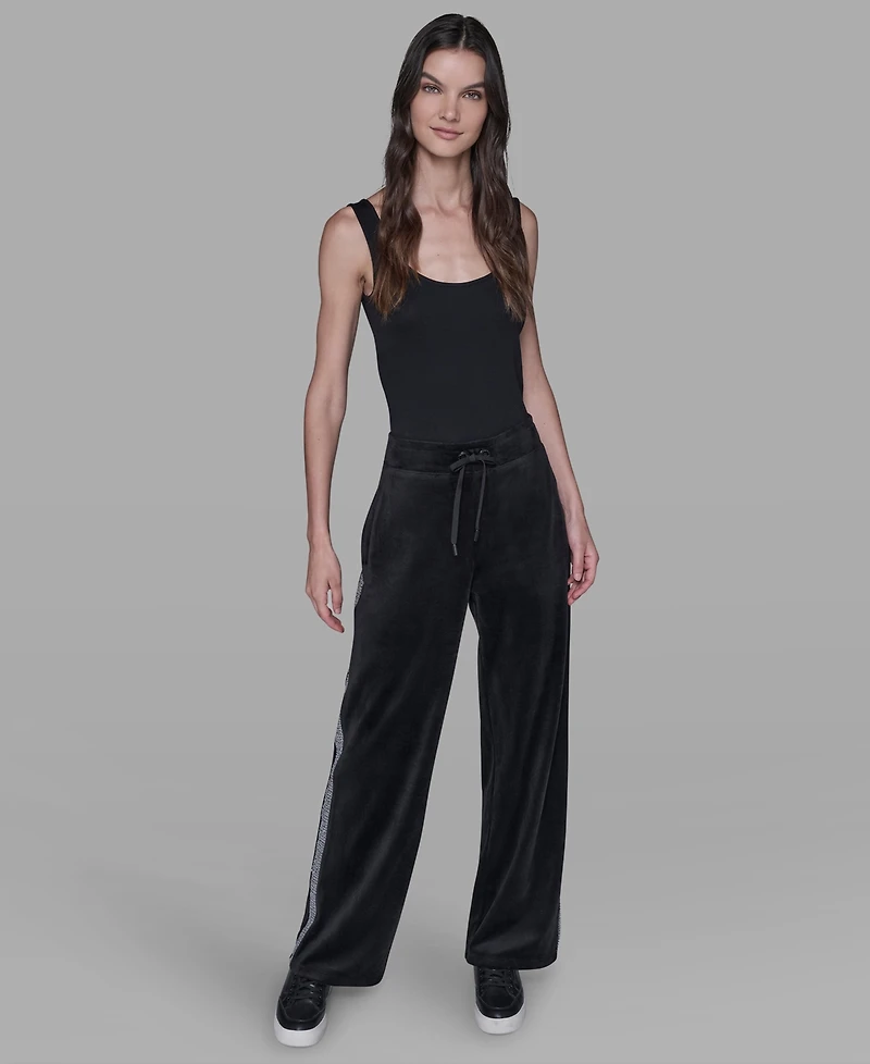 Karl Lagerfeld Paris Petite Rhinestone Trim Track Pant