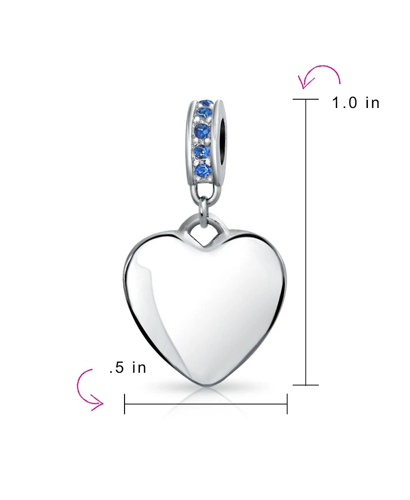 Bling Jewelry Crystal Accent Bale Heart Shape Dangle Bead Charm Sterling Silver