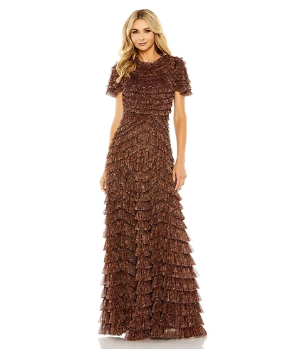 Mac Duggal Women's Ruffle Tiered High Neck Dress