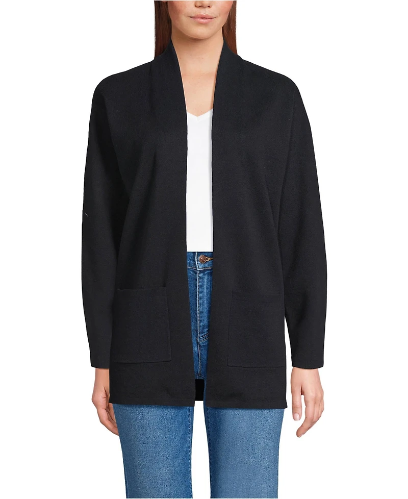 Lands' End Women's Petite Cotton Half Milano Open Cardigan Sweater