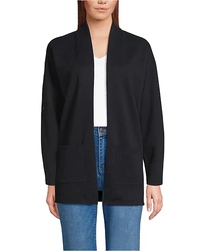 Lands' End Women's Petite Cotton Half Milano Open Cardigan Sweater