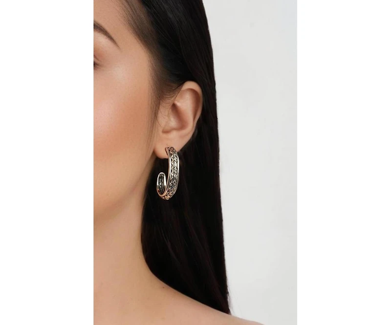 American West Jewelry Sterling Silver Patterned J-Hoop 1 Inch Earrings