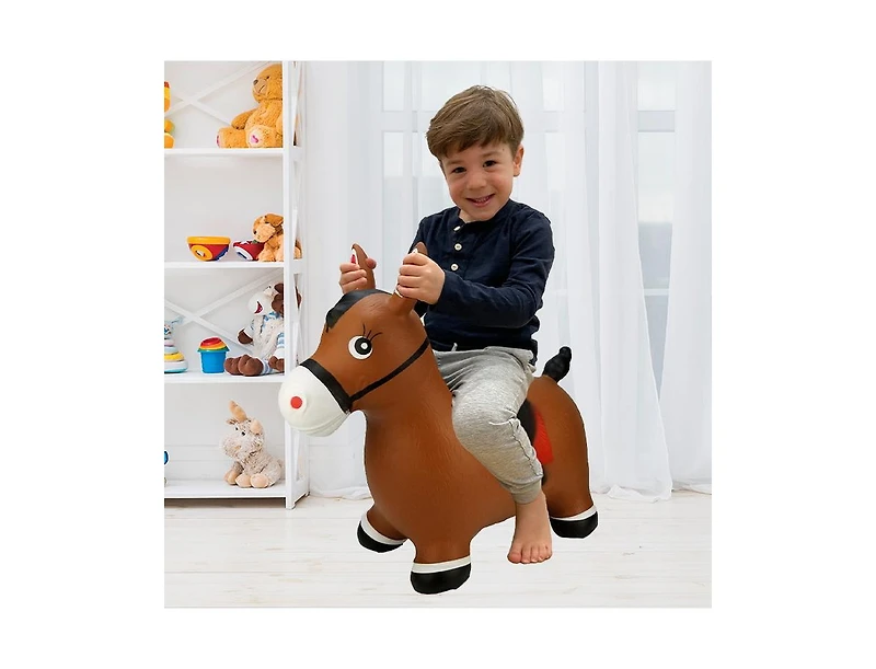 BounceZiez Inflatable Bouncy Ride-On Hopper W/ Pump - Brown Horse