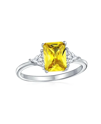 Bling Jewelry Sterling Silver 3CT Carnary Yellow Princess Cut Cz Promise Ring with Trillion Side Stones