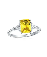 Bling Jewelry Sterling Silver 3CT Carnary Yellow Princess Cut Cz Promise Ring with Trillion Side Stones